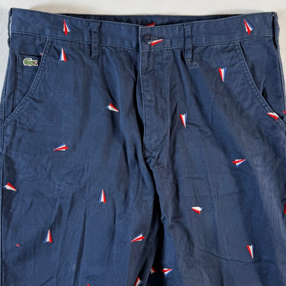 Lacoste Chino Pants Mens 34x30 Paper Airplane Print‎ AOP Navy Blue Casual